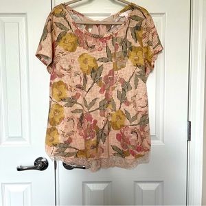LC Lauren Conrad Pink and Green Relaxed Blouse